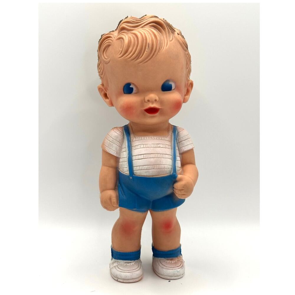 Vintage Ruth B. Newton Sun Rubber Co. Boy Blue Overalls/Shorts, Squeaky Doll